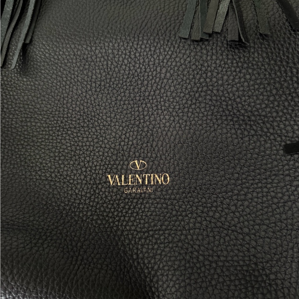 Valentino Black Leather C-Rockee Fringe Tote - Picture 9 of 15